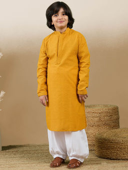 Sanwara - Unleash Your Style with Mustard Chikankari Cotton Kurta with Salwar for Boys (Set of 2)