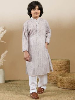Sanwara - Chic and Classic Boys Printed Beige Cotton Kurta with Salwar (Set of 2)
