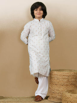 Sanwara - Unleash Your Style with Beige Printed Cotton Kurta with Salwar for Boys (Set of 2)