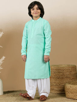 Sanwara - Dapper and Dazzling Boys Embroidered Sea Green Cotton Kurta with Salwar (Set of 2)