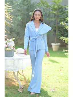 Ombrello - Pastel Blue Embroidered Jacket with Pant and Belt (Set of 3)