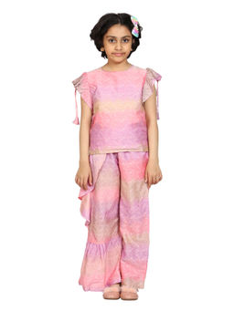 KiddoPanti - Pink & Lavender Girls Frill Sleeve Top & Palazzo Pant (Set of 2) (12-14 Years)