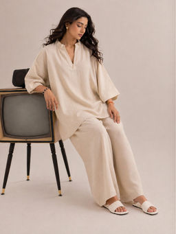 LAALZARI - Ivory Minimal Linen Co-Ord Set