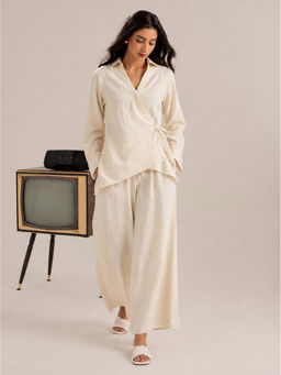 LAALZARI - Ivory Wrap Style Shirt Co-Ord Set