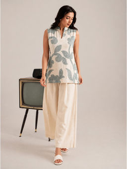 LAALZARI - Soft Grey Botanical Print Sleeveless Co-Ord Set