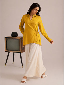 LAALZARI - Yellow Draped Waist Shirt Co-Ord Set