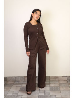 Obleka - Brown Rib Full Sleeves & Cotton Fleece Co-Ord (Set of 2)