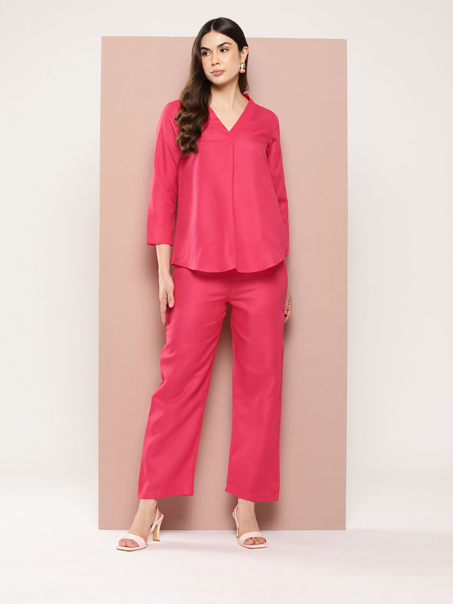 qurvii Solid Cotton Slob V-Neck With Regular Sleeves With Co-Ord (Set of 2)-picture-11