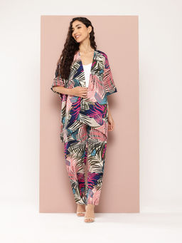 Qurvii - Multi Colour Tropical Print Co-Ord (Set of 2)