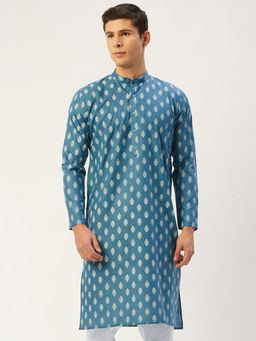 Jompers - Men Cotton Printed Kurta in Teal