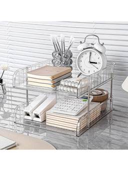 Cortina - 2 Tier File Organizer Premium Polystyrene Desk Rack Transparent