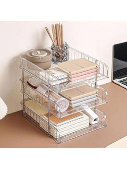Cortina - 3 Tier File Organizer Premium Polystyrene Desk Rack Transparent