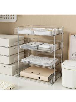 Cortina - 4 Tier File Organizer Premium Polystyrene Desk Rack Transparent