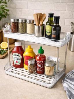Cortina - Plastic Kitchen Storage Rack Slide Out Shelves White Organizer