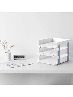 Cortina - 3 Tier File Organizer Premium Polystyrene Desk Rack Blue