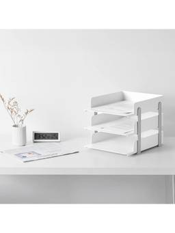 Cortina - 3 Tier File Organizer Premium Polystyrene Desk Rack Grey