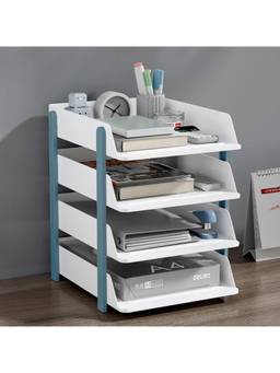 Cortina - 4 Tier File Organizer Premium Polystyrene Desk Rack Blue