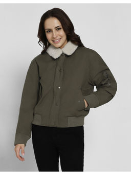 American Eagle - Women Olive Green Oversized Sherpa Collar Wintercoat