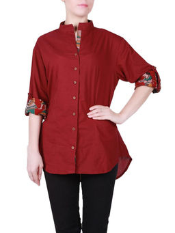 Tjori - Maroon Shirt with Kalamkari Border