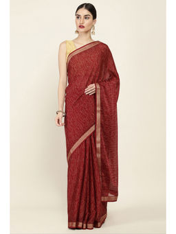 Soch - Maroon Georgette Printed Saree with Unstitched