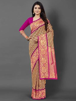 Akhilam - Women Silk Blend Purple Celebrity Saree with Unstitched Blouse