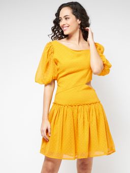 Magre - Women Mustard Textured Cut Outs Mini Dress