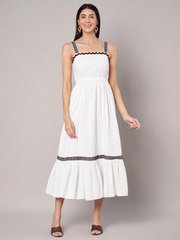 AMAGYAA - White Shoulder Strap Midi Dress