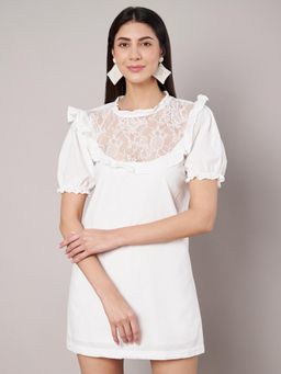 AMAGYAA - White Mini Dress with Lace Detail