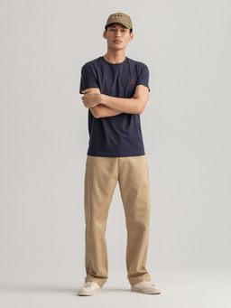 GANT - Men Navy Blue Solid Regular Crew T-shirt