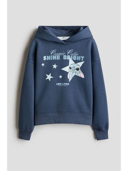 H&M - Girls Blue Oversized Printed Hoodie