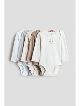 H&M - Boys Beige 5-Pack Cotton Envelope-Neck Bodysuits