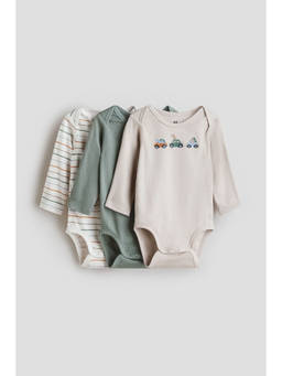 H&M - Boys Green 3-Pack Envelope-Neck Cotton Bodysuits