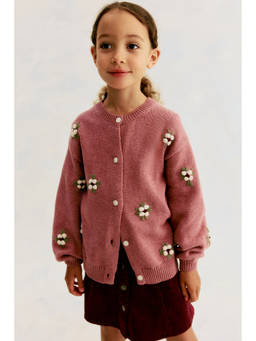H&M - Girls Pink Embroidery-Detail Cotton Cardigan