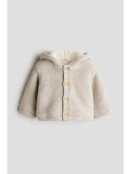 H&M - Girls Beige Teddy-Lined Hooded Cardigan