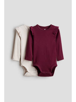 H&M - Girls Red 2-Pack Frill-Trimmed Cotton Bodysuits