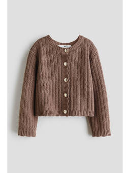 H&M - Girls Brown Textured-Knit Cardigan