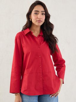 Femmella - Red Poplin Button Down Shirt