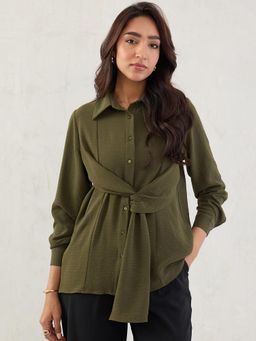 Femmella - Olive Button Down Drape Shirt
