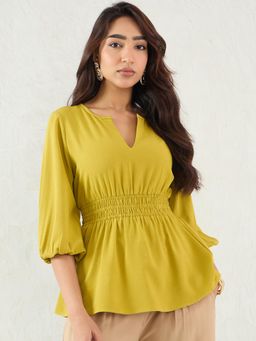 Femmella - Citrine Green Cinched Waist Top