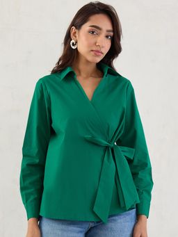 Femmella - Green Poplin Wrap Top