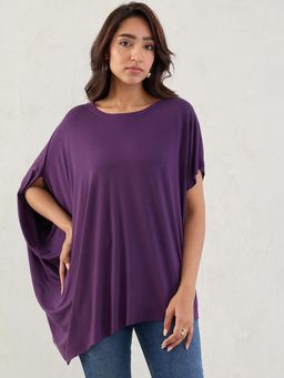 Femmella - Deep Purple Knit Asymmetrical Top