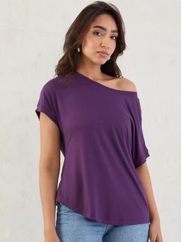 Femmella - Deep Purple Knit Off Shoulder Top