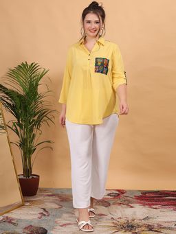 Qurvii - Yellow Half Placket Collared Shirt