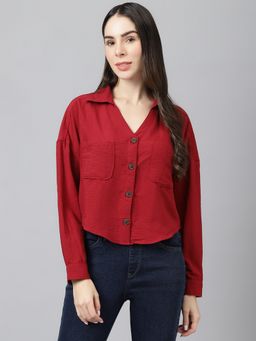 Xpose - Women Boxy Casual Shirt -maroon