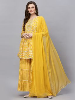 Stylum - Womens Printed and Embroidered Rayon Kurta Sharara Dupatta (Set of 3)