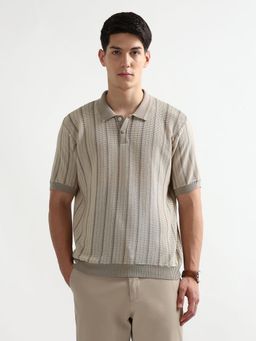 Arrow Newyork - Beige Cotton Half Sleeves Polo T-Shirt