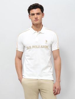 U.S. POLO ASSN. - White Cotton Half Sleeves Polo T-Shirt