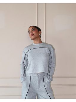 Off Duty India - Cloud Contrast Full Sleeve Crop Top - Grey