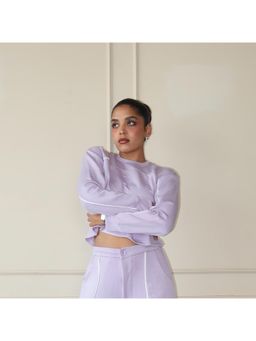 Off Duty India - Cloud Contrast Full Sleeve Crop Top - Lavender