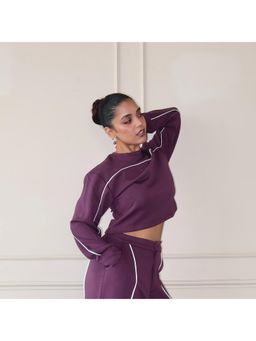 Off Duty India - Cloud Contrast Full Sleeve Crop Top - Wine